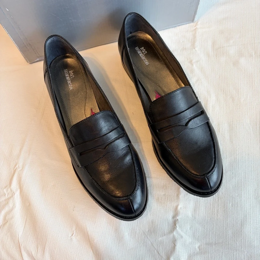 Ros Hommerson Classic Black Leather Slip-Ons